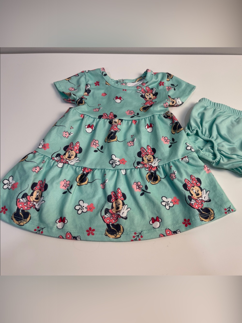 Disney Mint Green Minnie Mouse Floral Tiered Dress Set 3 months